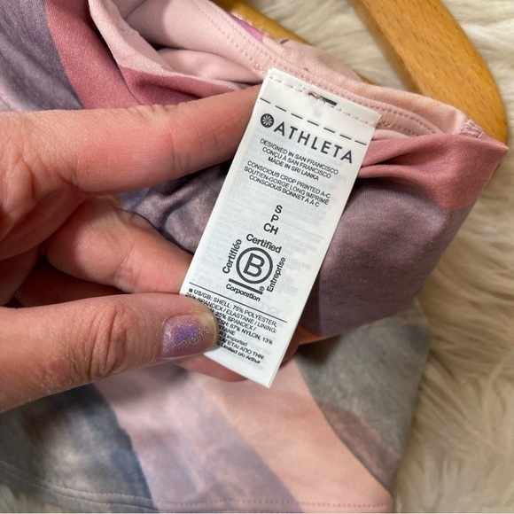 Athleta Conscious Crop Sports Bra in Orchid Pink Watercolor Print - Picture 5 of 9